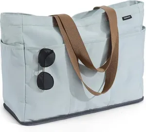 Women's Large Beach Tote Waterproof Travel Storage Bag with Pockets and Bottom Compartment