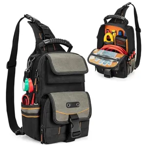 Bolsa de Herramientas de Electricista de Lona Multifuncional Con Bolsillos con Cremallera Asa y Correa de Hombro Bolsa de Almacenamiento Resistente