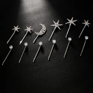 Lot de 12 barrettes étoile lune en strass pinces à cheveux cristal brillantes coiffure femmes