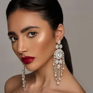 Elegante lange Strass Quaste Ohrringe für Damen, luxuriöse funkelnde Kristall Mode.