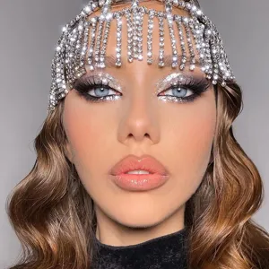 Chaîne de Cheveux à Glands en Strass Coiffure Luxe Cristal Pièce de Tête Bandeau Scintillant Pour Femmes Fête Boîte de Nuit Scène