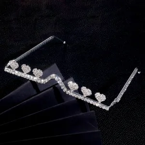 Rhinestone Heart Glasses Frame Fashion Crystal Rimless Face Accessory Party Trendy Eyewear