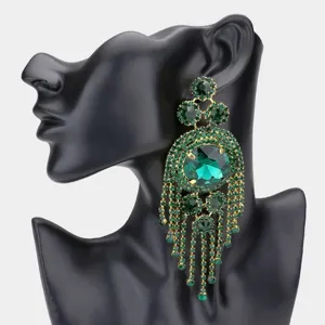 Wunderschöne grüne Strass Quaste Ohrringe, elegante Blumen Kristall lange Ohrringe Mode.