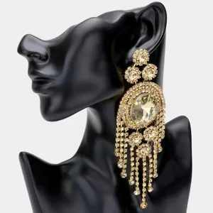 Erhöhte Strass Blumen Quaste Ohrringe für Damen, luxuriöse lange goldene Hängeohrringe Statement.