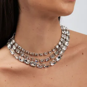 Girocollo a Più Strati in Strass Moda Cristallo Geometrico Dichiarazione Collana Gioielli Per Donne Festa