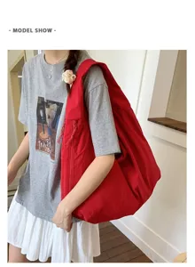 Japanese style large tote bag casual canvas shoulder bag for women daily commute commuter
