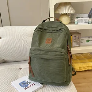 Zaino in velluto a coste rétro donna grande capacità borsa scuola vintage elegante