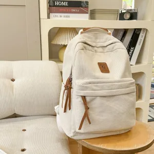 Zaino in velluto a coste da donna, borsa vintage retrò grande capacità, zaino per la scuola.