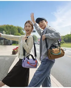 Casual canvas crossbody bag, commuter handbag with large capacity, stylish lightweight travel design.