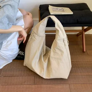 Japanese casual large tote bag women large capacity underarm shoulder slouchy beige cloth bag