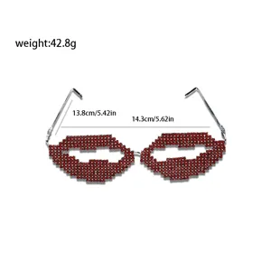 Fashion red rhinestone lip shaped glasses frame without lenses party accessory 13.8cm