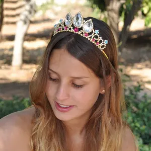 Bridal Rhinestone Crown Tiara Wedding Birthday Hair Accessories Gold Silver Teardrop Crystal Princess Hair Band