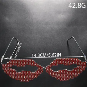 Fashion rhinestone lip glasses frame trendy party eyewear accessory without lenses new style