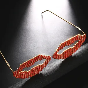 Red rhinestone lip shaped fashion glasses frame trendy party decorative eyewear without lens