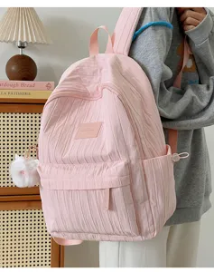 Sac à dos plissé rose pour femme cartable mignon élégant sac décontracté pour ados étudiants.