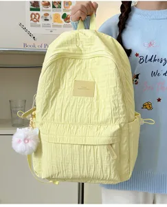 Joli sac à dos d'école de banlieue uni minimaliste de style doux, jaune clair.