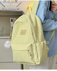 Sac à dos d'école jaune décontracté pour femmes, sac de voyage quotidien élégant.