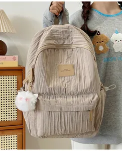 Sac à dos plissé style doux pour femmes minimaliste décontracté cartable sac d'école chic