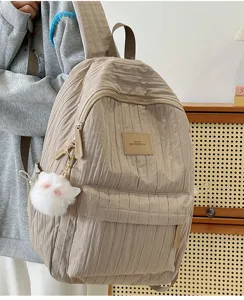 Sac à dos plissé décontracté pour femme élégant cartable chic de voyage sac beige tendance
