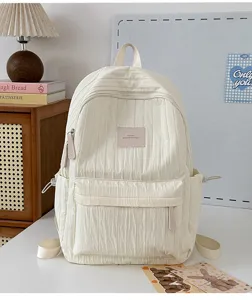 Sac a dos pour etudiant matelasse de couleur unie au style doux pour ecole et loisirs