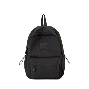 Sac à dos noir minimaliste pour femme, cartable de loisir avec poches pour le quotidien
