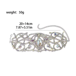 Catena da braccio in strass alla moda gioielli da corpo, design traforato con cristalli.
