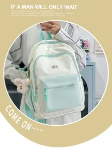 Sweet contrast color star backpack for teen girls, cute casual school bag for daily use.