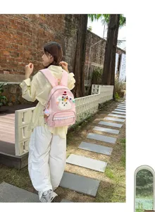 Cartable rose mignon chien dessin animé pour filles, grand sac à dos transparent en dentelle.