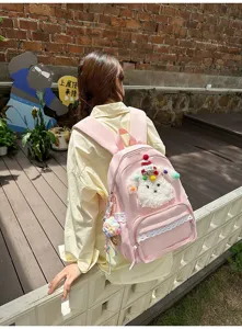 Joli sac à dos d'écolière chiot dessin animé élève dentelle grande capacité rose