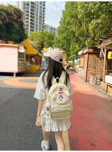 Carton mignon chiot sac à dos étudiant avec bordure en dentelle grande capacité.