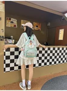 Sac à dos d'école mignon pour filles chiot dessin animé avec bordure en dentelle poche.