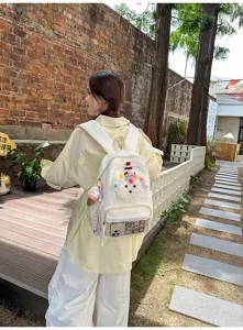 Sac à dos scolaire mignon pour chiot avec bordure en dentelle et poche avant transparente fille.