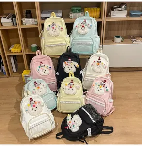 Sac à dos mignon chiot de dessin animé pour étudiants avec bordure en dentelle transparente.