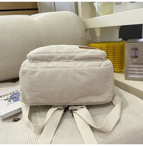 Cute corduroy backpack for women and girls, Japanese style school bag with adjustable straps.