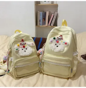 Joli sac à dos cartable chiot dessin animé pour fille, grande capacité bordure dentelle