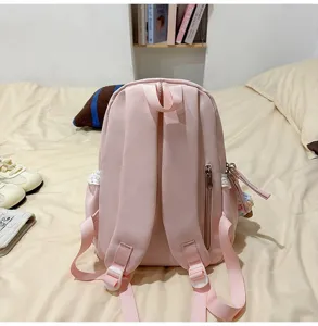 Sac à dos rose pour filles, jolie bordure en dentelle et poches latérales, grand sac quotidien.