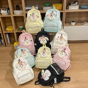 Joli sac à dos pour étudiant chiot dessin animé avec bordure en dentelle et grande capacité.