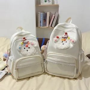 Sac à dos pour étudiant chiot dessin animé mignon grande capacité cartable blanc dentelle
