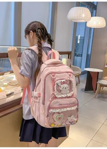 Pink cute bow double shoulder backpack large capacity transparent pain bag for school girls