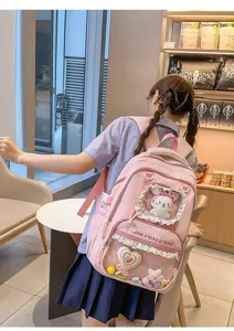 Pink large capacity transparent Ita backpack cute bow school bag for girls and women daily use