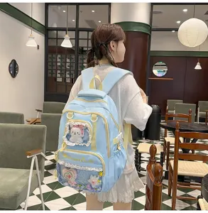 Light blue student backpack large capacity cute ita bag with transparent window for daily use