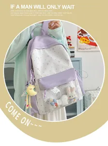 Japanischer süßer Ita-Rucksack für Mädchen, transparente Tasche mit Plüschtieren, Sternen.