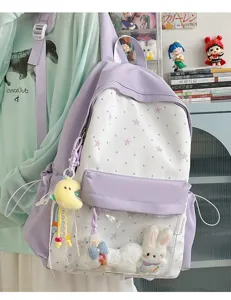 Süßer japanischer Ita Rucksack mit klarer Fronttasche Cartoon Studenten Schultertasche