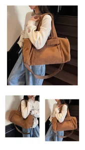 Elegante borsa a tracolla in velluto a coste grande capacità viaggio yoga casual.
