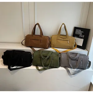 Borsa da viaggio in velluto a coste capiente, borsa da yoga casual in tinta unita
