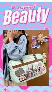 Borsa ita a pois a tracolla carina con finestra trasparente per spille anime e grande capacità.