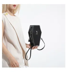Gothic coffin shoulder bag with chain and skull design for women punk style handbag