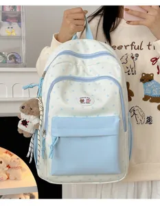 Cute contrast color star backpack for girls, fresh aesthetic school bag for students and teens.