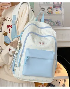 Cute color-block star backpack for women and students, fresh design with front pocket.