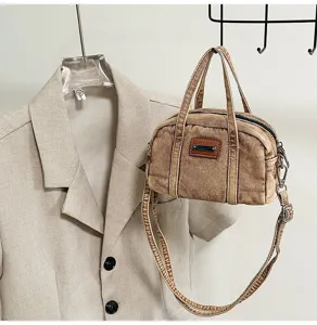 Retro wash denim shoulder bag casual small handbag trendy vintage crossbody bag for women
